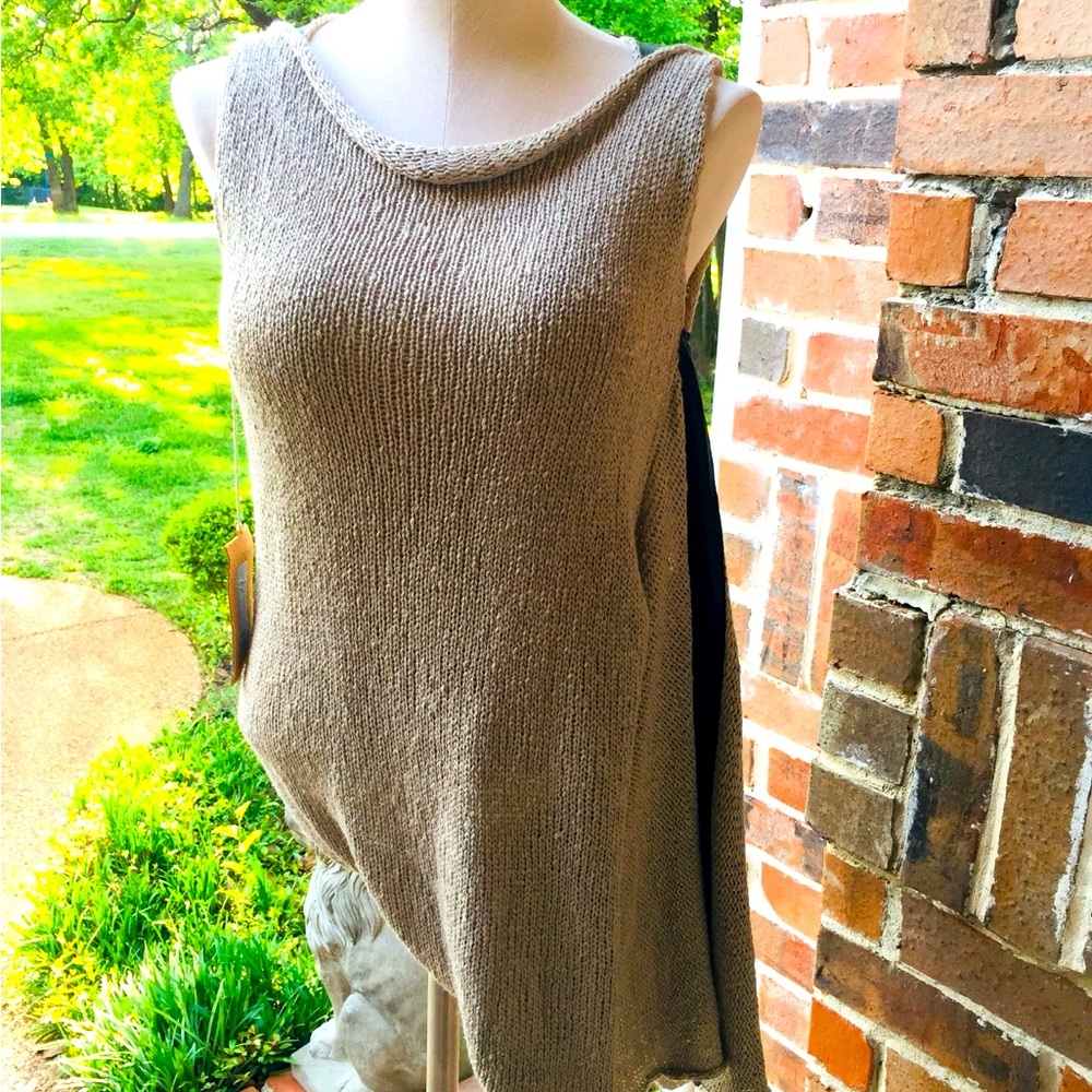 Anthropologie Santiago Knits BOHO Hand Loomed Leather trim Sweater $275 NWT